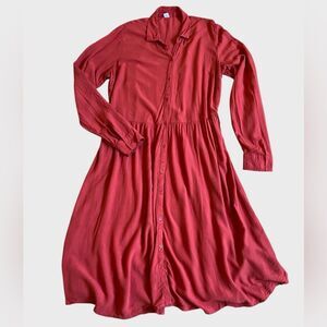 Old Navy Button Front Drop Waist Shirt Dress Size L Midi Crepe Beachy Coastal